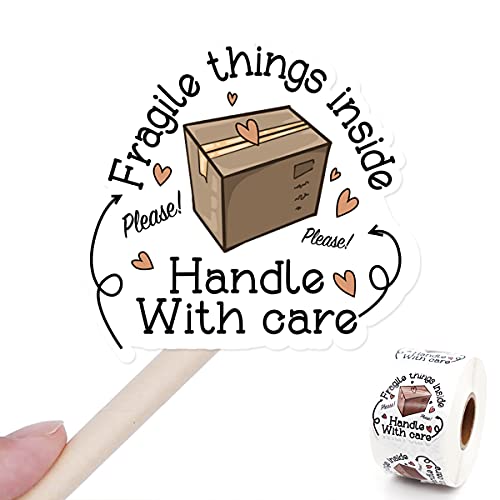 Fragile Things Inside Handle with Care Stickers - Thank You, Handmade, Small Shop, Envelopes Stickers - 500 Labels Per Roll - color: Fragile