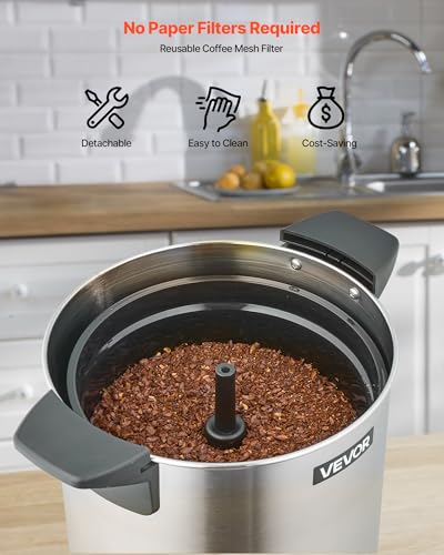 VEVOR Commercial Coffee Urn, 100 Cup 15 L Hot Beverage Dispenser with Dripless Faucet, Quick-Brewing Stainless Steel Large Commercial Coffee Maker, for Catering, Business, Party, Church & Restaurant - size: 100Cups