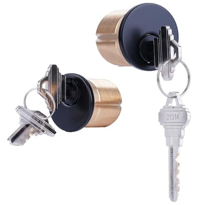 2 Pack Brass Mortise Door Cylinder Lock, 1 Inch Length Keyed Standard SC1 Keyway, Door Replacement Lock Cylinder with 2 keyed Alike Keys Suitable for Home and Commercial Use (Black). - size: 1 Inch