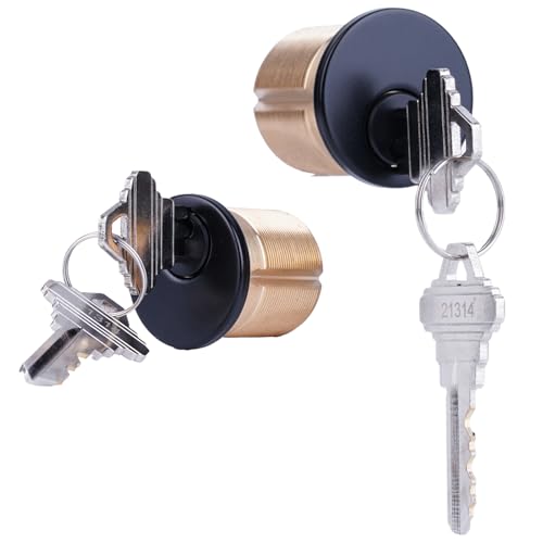 2 Pack Brass Mortise Door Cylinder Lock, 1 Inch Length Keyed Standard SC1 Keyway, Door Replacement Lock Cylinder with 2 keyed Alike Keys Suitable for Home and Commercial Use (Black). - size: 1 Inch