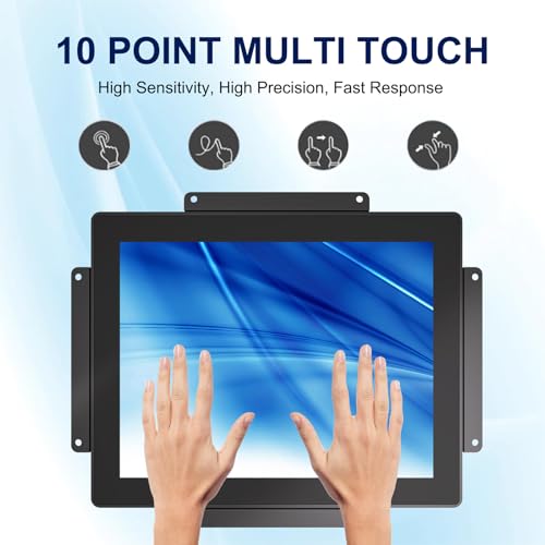 10-Point Touch Industrial Display 1024x768,IP65 Waterproof Front Panel 10.4 Inch Open Frame Capacitive Display, HD-MI VGA Port, Full Black Back Shell - size: 10.4