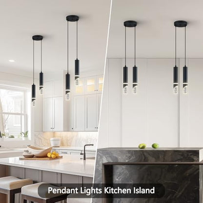 Modern Dimmable Led Pendant Lights Kitchen Island, Ideal for Living Room, Bedroom,Sink 12w LED Crystal Energy-Saving Hanging Lamp for Cozy Lighting (Black 2 Light) - size: 2-Light