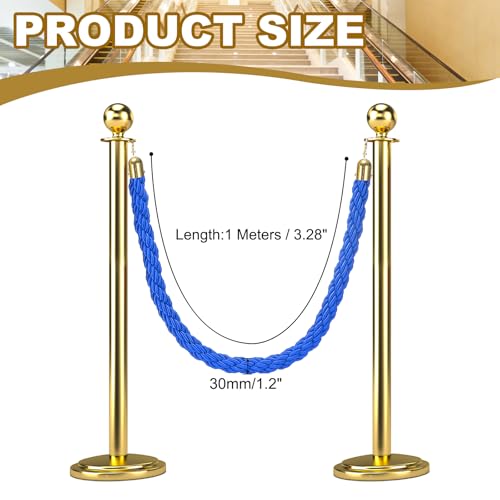 MECCANIXITY Twisted Stanchion Rope 3.28 Ft/1 M, Barrier Rope Twisted Post Ropes with Snap Hooks for Posts Stands Queue Divider Crowd Control, Blue Golden - color: Blue Golden, size: 3.28 Ft