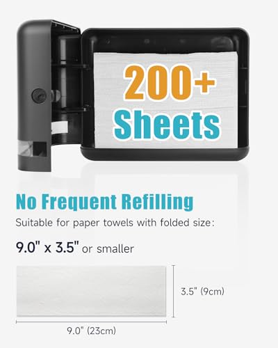 AIKE 200 Sheets Wall Mount Paper Towel Dispenser,Fit Multifold Paper,Black - color: Black