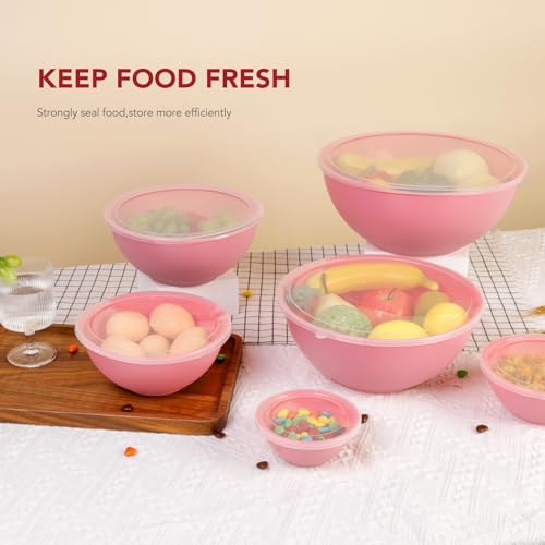 BoxedHome BPA Free Plastic Round Mixing Bowl with Lids, 12 Pack Nesting Bowls with Lids Set, Microwave and Dishwasher Safe Prep & Serving Bowls Great for Mixing, Baking, Serving (Pink, 12pcs) - color: Pink