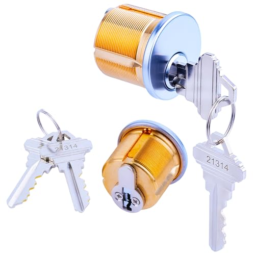 Brass Mortise Door Cylinder Locks Keyed Alike with 4 SC Keyway Keys, Commercial Door Replacement Lock - size: 1 1/8 inch