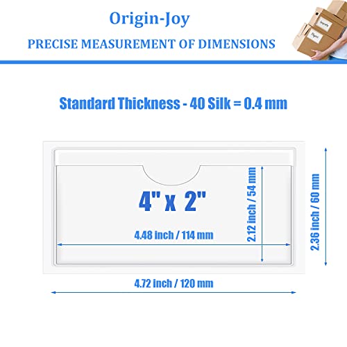 Origin-Joy 25 PCS Self-Adhesive Index Label Pockets, Clear Plastic Peel & Stick Card Holders with Top Open for Loading (4 x 2 inch) - size: 4 x 2 inch, style: Horizontal
