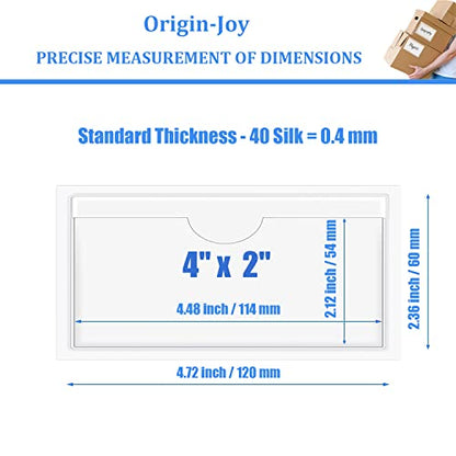 Origin-Joy 25 PCS Self-Adhesive Index Label Pockets, Clear Plastic Peel & Stick Card Holders with Top Open for Loading (4 x 2 inch) - size: 4 x 2 inch, style: Horizontal
