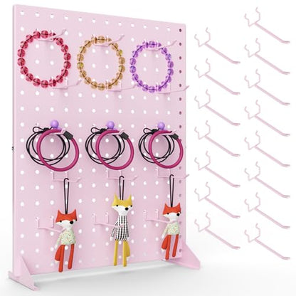 Peg Board Display Stand with 15 Hooks, Tabletop Metal Pegboard Shelf for Craft Shows & Fairs, Retail Stores, Vendors Arts and Crafts Finishing - 17x13Inch & Pink - color: Pink