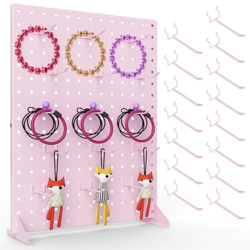 Peg Board Display Stand with 15 Hooks, Tabletop Metal Pegboard Shelf for Craft Shows & Fairs, Retail Stores, Vendors Arts and Crafts Finishing - 17x13Inch & Pink - color: Pink