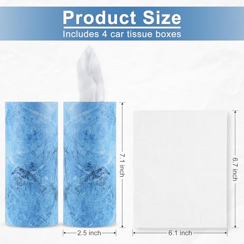 SINGARO Car Tissue Holder, 4 Pack Car Cup Holder Facial Tissues with Travel Tissue Bag, Quick and Convenient Flower Combination Box(4 Canisters/200 Tissues) Blue - color: Blue