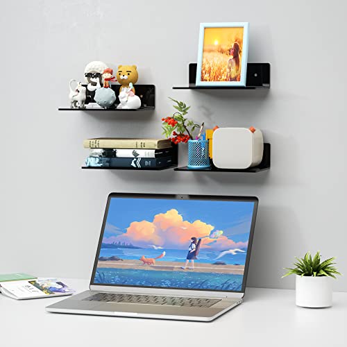 Sezanrpt 9 Inches Acrylic Wall Shelves 2 Pack, Floating Shelf for Wall Mounting, Acrylic Display Ledges for Funko Pop Figures, Home Décor, Living Room, Gaming Room, Plants(9 inch, Black) - color: Black, size: 9 Inch