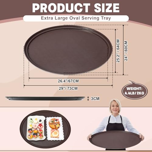 Gerrii 2 Pack Large Oval Restaurant Serving Trays, 24 x 29, Brown - color: Brown, size: 24x29