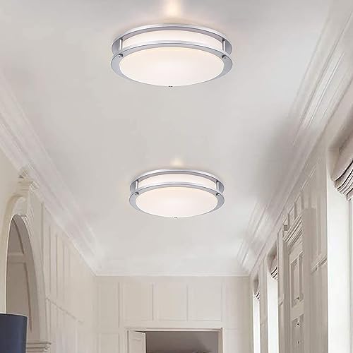 2Pack 13 Inch Oval LED Ceiling Lights, LED Flush Mount Light Fixture, 23W, 2700K/3000K/3500K/4000K/5000K Adjustable, Brushed Nickel Ceiling Mount Light Fixture for Bedroom Kitchen Bathroom - color: Brushed Nickel, size: 13 inch - 2 Pack
