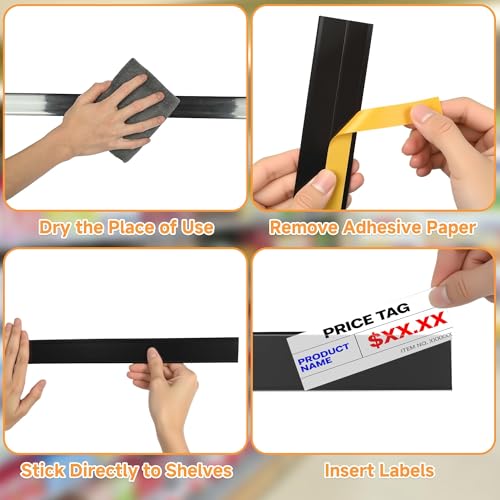 50 Pcs Shelf Label Strips, 1.5" x 48" Self Adhesive Label Holder, Black - color: black