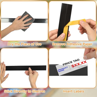 50 Pcs Shelf Label Strips, 1.5" x 48" Self Adhesive Label Holder, Black - color: black