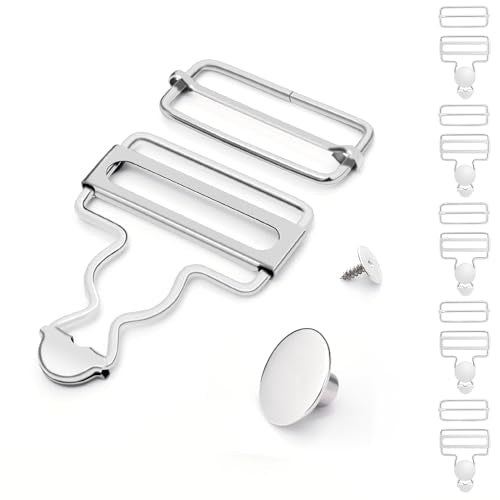 CooBigo 6 Sets Metal Overalls Buckles, 1-1/2" Overall Replacement Clasp Clips with Adjustable Tri Glide Slide Buckle and Buttons for Jeans Suspender, Bib Pants DIY Sewing Accessories (Silver) - color: 1-1/2" Silver 6sets