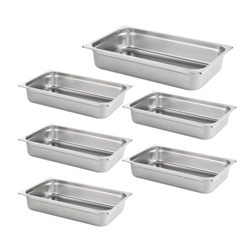 HECMAC 6 Pack Anti-Jam Hotel Pans, Full Size 4 Inch Deep, Heavy Duty, Commercial Stainless Steel Chafing Steam Table Pan, Catering Storage Metal Food Pan, 23 Gauge - size: Full Size, 4" Deep