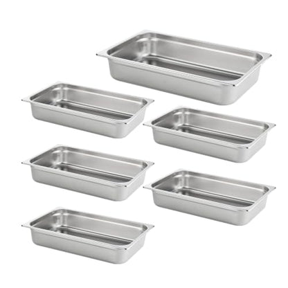 HECMAC 6 Pack Anti-Jam Hotel Pans, Full Size 4 Inch Deep, Heavy Duty, Commercial Stainless Steel Chafing Steam Table Pan, Catering Storage Metal Food Pan, 23 Gauge - size: Full Size, 4" Deep