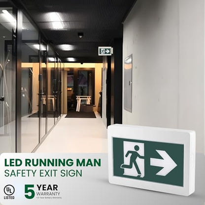 Nothing But LEDs Green Running Man LED Exit Sign with Battery Backup, White | Emergency Exit Light with Double Face, Commercial Grade, 120/347V, Hardwired Exit Lights for Business Indoor, UL, 4-Pack - size: Pack of 4