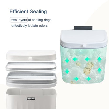 Kitchen Compost Bin Cabinet Hanging Small Trash Can with Lid 2.4 Gallon - color: ivory white