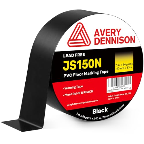 Avery Dennison Floor Marking Tape, 2 Inch x 108 Ft Black Caution Tape, 1 Roll Heavy Duty Safety Warning Tape, High Adhesion for Indoor/Outdoor | Warehouse, Factory, Parking, Industrial - color: Black