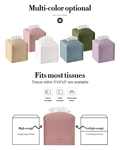 Tissue Box Cover, Jeethemy Square PU Leather Tissue Box Holder, Modern Tissue Case Facial Paper Organizer Dispenser，5X5X5'',Double Pink - color: Double Pink