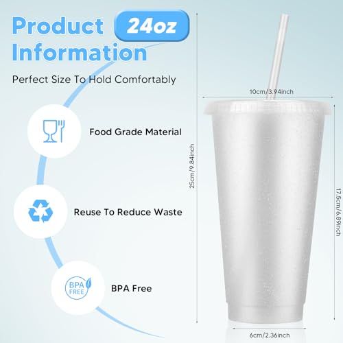 24 Pack Plastic Tumblers with Lids and Straw, Reusable Cups with Lids and Straws White Cups for Cold Drink Iced Coffee, Plastic Tumbler Bulk for Party Birthday Gifts (24 oz, White) - color: White-24pcs