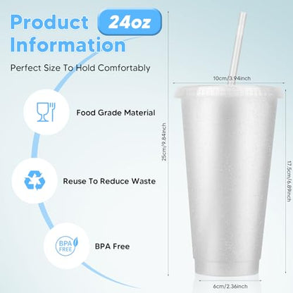 24 Pack Plastic Tumblers with Lids and Straw, Reusable Cups with Lids and Straws White Cups for Cold Drink Iced Coffee, Plastic Tumbler Bulk for Party Birthday Gifts (24 oz, White) - color: White-24pcs