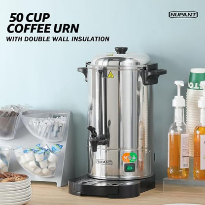 NUPANT Commercial Coffee Urn 50 Cup/8L Coffee Dispenser with Upgraded Percolator, Double Wall 304 Stainless Steel Hot Water Urn Beverage Dispenser, Keep Warm Large Coffee Maker for Catering Party - size: 50 Cup / Double Wall