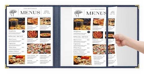 10 Pcs Blue Menu Cover 8.5x14 & 4.25x14, Asymmetric Trifold, Crystal-Clear - color: blue, size: Trifold/2.5 Pages - 8.5" x 14"