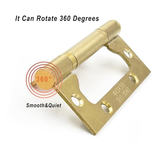 VOLUKA 6 Pack Non-Mortise Door Hinges - Easy to Install, 4" × 3" Stainless Steel Door Hinges - Smooth Movement and Heavy Duty, Golden - color: Gold