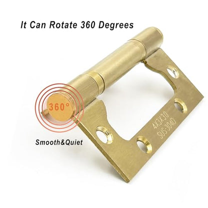VOLUKA 6 Pack Non-Mortise Door Hinges - Easy to Install, 4" × 3" Stainless Steel Door Hinges - Smooth Movement and Heavy Duty, Golden - color: Gold