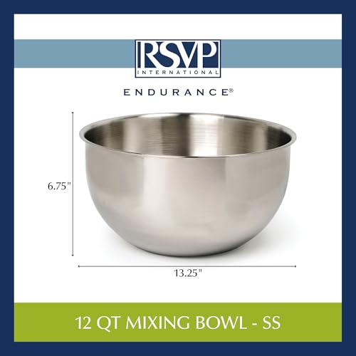 RSVP International Endurance Stainless Steel Mixing Bowls, 12 Quart - size: 12 Quart