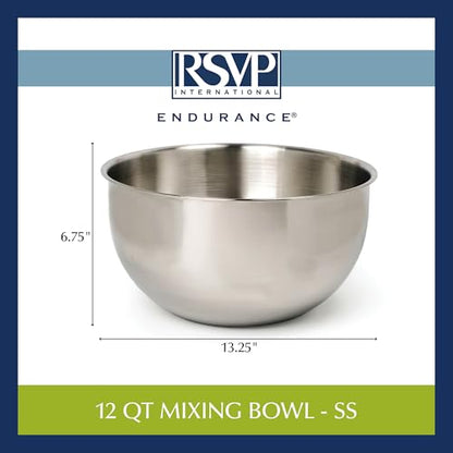 RSVP International Endurance Stainless Steel Mixing Bowls, 12 Quart - size: 12 Quart