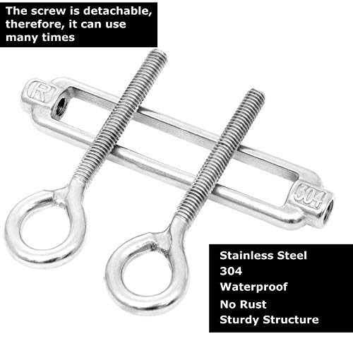 10 Pack M6 Eye and Eye Turnbuckle for Cable Wire Rope Tension Heavy Duty Stainless Steel Turnbuckle for Sun Shade, Hanging Outdoor Lights Strings