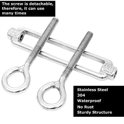 10 Pack M6 Eye and Eye Turnbuckle for Cable Wire Rope Tension Heavy Duty Stainless Steel Turnbuckle for Sun Shade, Hanging Outdoor Lights Strings