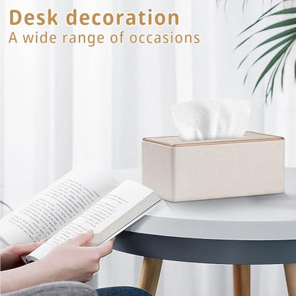 Linen Tissue Box Cover Rectangle,Aesthetic Facial Tissue Cube Box Holder - color: X-beige Linen Texture