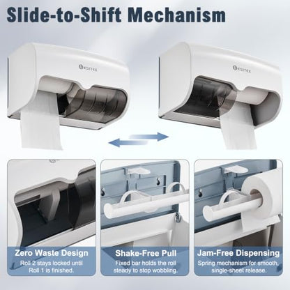 Double Toilet Paper Holder Wall Mount,Hold Two Rolls*4.5”,White - color: White