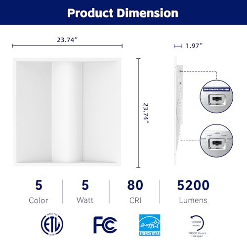 2x2 FT LED Center Basket Troffer Light, 3CCT Color Tunable 3500K/4000K/5000K, Watt Adjustable 30/35/40W, 0-10V Dimmable Drop Ceiling Lights, 120-277V-ETL Qualified-64Pack - size: 2X2 64Pack
