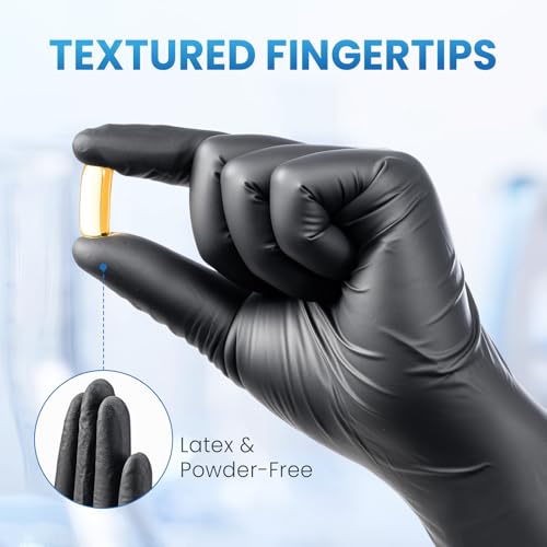 Borje Nitrile Gloves Large, 100 Count Disposable Gloves, Black, 6 Mil - color: Black 6 Mil, size: Large