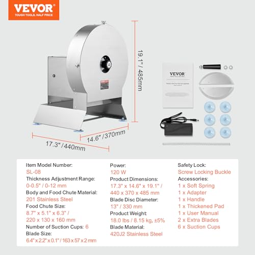 VEVOR Electric Vegetable Slicer, 0-0.5"/0-12mm Thickness Adjustable Commercial Slicer Machine, Convertible to Manual, Stainless Steel Food Cutter Slicing Machine, Large Feed Port for Potato, Tomato - size: Electric-Vegetable-Large-Stainless Steel