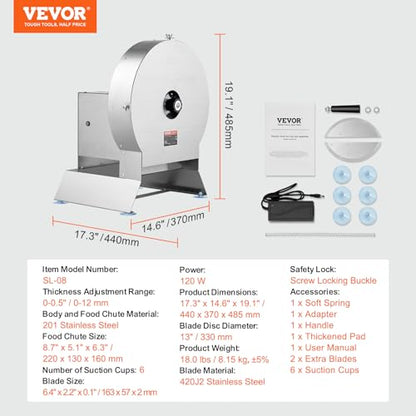 VEVOR Electric Vegetable Slicer, 0-0.5"/0-12mm Thickness Adjustable Commercial Slicer Machine, Convertible to Manual, Stainless Steel Food Cutter Slicing Machine, Large Feed Port for Potato, Tomato - size: Electric-Vegetable-Large-Stainless Steel