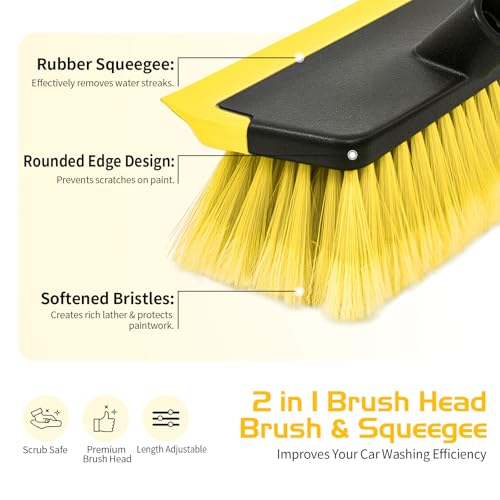 Ordenado 56" Car Wash Brush with Long Handle, Soft Bristle& Rubber Squeegee - color: Yellow