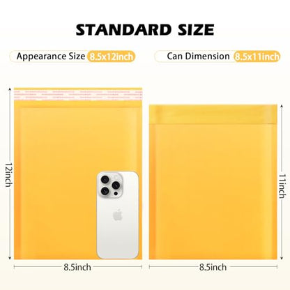 52Pack Yellow 8.5x12in Kraft Bubble Mailers Small Business Mailing Packages Self-Sealing Paper Envelopes, Mailer Shipping Padded Envelopes with Strong Adhesion for Jewelry Makeup Supplies - size: 8.5x12-52pcs