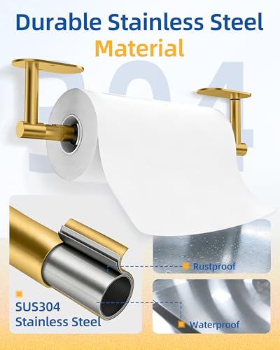 RUACQ Paper Towel Holder Under Cabinet, One Hand Tearing, Brushed Gold - color: Brushed Gold, size: One Hand Tear - Oval