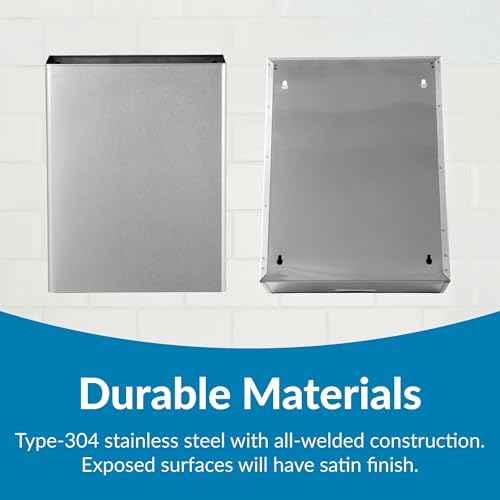 Bobrick Surface-Mounted Waste Receptacle, 6.4-gallon Capacity, Satin-Finish Stainless Steel, Open Top Design with Removable Vinyl Liner, 14" W x 18" H x 6" D (Model B-279)