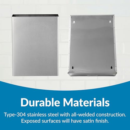 Bobrick Surface-Mounted Waste Receptacle, 6.4-gallon Capacity, Satin-Finish Stainless Steel, Open Top Design with Removable Vinyl Liner, 14" W x 18" H x 6" D (Model B-279)