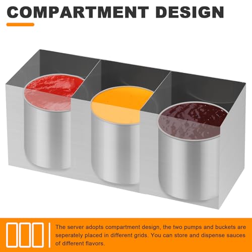 Condiment Pump Station Stainless Sauce Pump Dispenser 11Quart Ketchup Dispenser Pumps - size: 3.7Quart*3