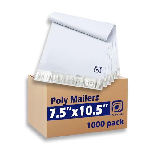 POLYSELLS 1000 pcs 7.5x10.5 Inches White x Silver Poly Mailers Shipping Envelopes, Strong Adhesive Sealing, Waterproof, and Tear-resistant Postal Mailing Bags for Clothing, Books, and Accessories - size: 7.5"x10.5" 1000 PCS